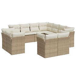 vidaXL Salon de jardin 11 pcs avec coussins beige résine tressée