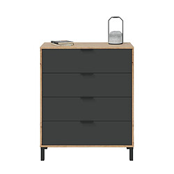 Pegane Commode meuble de rangement en mélamine coloris naturel/gris anthracite - Hauteur 94 x Longueur 78 x Profondeur 40 cm