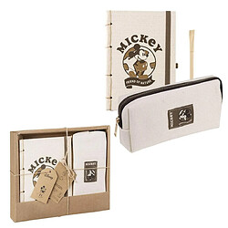 CERDÁ LIFE'S LITTLE MOMENTS - Set de Papeterie DurableMickey Mouse Comprend un Cahier A5-21 x 13 cm - Avec Reliure Japonaise, une Trousse en Toile de Coton et un Stylo à Bille Noir