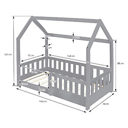 ML-Design Lit d'enfant gris clair en bois avec barrière cadre de sommier à lattes 140x70cm pas cher