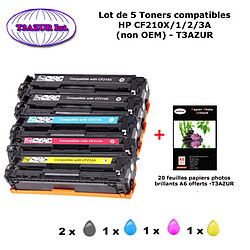 5 Toners génériques HP CF210X, CF211A, CF212A , CF213A , HP 131X + 20f papiers photos A6 -T3AZUR