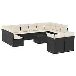 vidaXL Salon de jardin avec coussins 13 pcs noir résine tressée