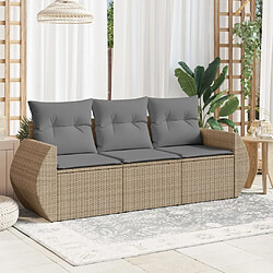 vidaXL Salon de jardin avec coussins 3 pcs beige résine tressée