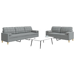 vidaXL Ensemble de canapés 2 pcs coussins décoratifs gris clair tissu