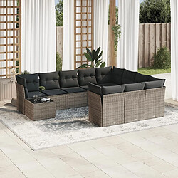 vidaXL Salon de jardin 11 pcs avec coussins gris résine tressée