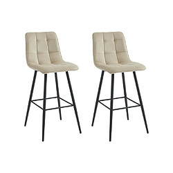 Vente-Unique Lot de 2 tabourets de bar matelassé en velours et métal - Beige - OLLUA 