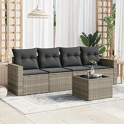 vidaXL Salon de jardin 5 pcs avec coussins gris clair résine tressée 