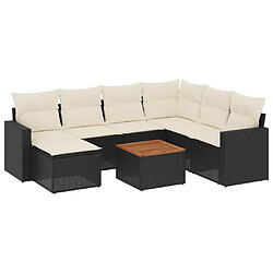 vidaXL Salon de jardin 8 pcs avec coussins noir résine tressée