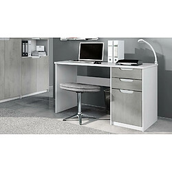 Mpc Bureau Avec 2 Tiroirs Et D’une Porte Blanc Mat Et Aspect Béton Oxyde (129 X 76 X 60 Cm)