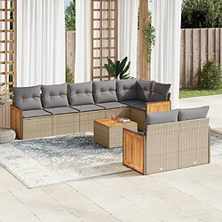 vidaXL Salon de jardin avec coussins 9 pcs beige résine tressée 