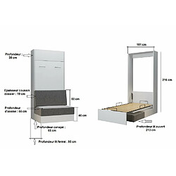 Inside 75 Armoire lit escamotable DYNAMO SOFA canapé intégré blanc tissu rouge 90*200 cm pas cher