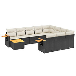 vidaXL Salon de jardin 11 pcs avec coussins noir résine tressée