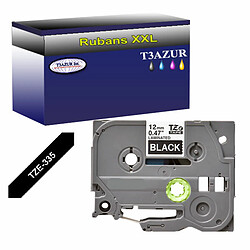 Ruban compatible pour Brother Ptouch Tze-335 - Texte blanc sur fond noir - T3AZUR