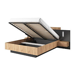 Acheter Vente-Unique Lit coffre avec chevets 160 x 200 cm - 2 tiroirs - Avec LEDs - Coloris : Naturel et anthracite + Matelas - FRANCOLI