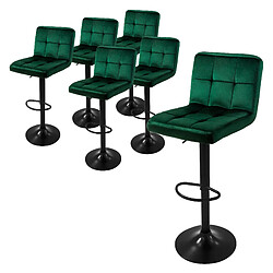 ML-Design Lot de 6 tabourets de bar rembourrées en velours vert chaise réglable en hauteur