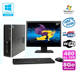 Lot PC HP 8100 SFF G6950 2,8GHz 8Go 480Go SSD Wifi Graveur W7 Pro Ecran 22" - Occasion