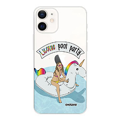 Coque iPhone 12 mini souple transparente Licorne Pool Party Motif Ecriture Tendance Evetane