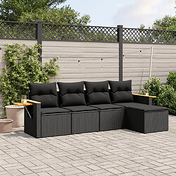 vidaXL Salon de jardin 5 pcs avec coussins noir résine tressée 