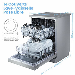 Comfee Lave-vaisselle pose libre FD1435E-W L60cm 44db avec 14 couverts, 8 programmes, Affichage LED Blanc-Énergétique D