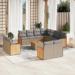 vidaXL Salon de jardin avec coussins 12 pcs beige résine tressée