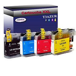 T3Azur Lot de 4 Cartouches compatibles Brother MFC-J4620DW, MFC-J4625DW, LC225, LC227 XL