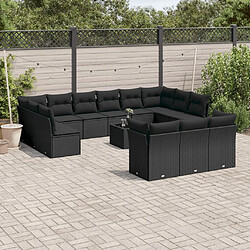 vidaXL Salon de jardin avec coussins 14 pcs noir résine tressée