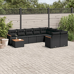 vidaXL Salon de jardin 10 pcs avec coussins noir résine tressée 