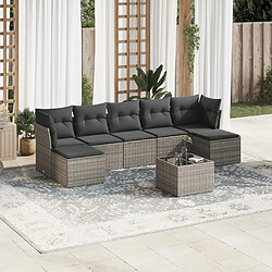 Maison Chic Salon de jardin 8 pcs avec coussins | Ensemble de Table et chaises | Mobilier d'Extérieur gris résine tressée -GKD88211