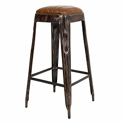 Tabouret Alexandra House Living Marron Noir Cuir Fer 40 x 75 x 40 cm 