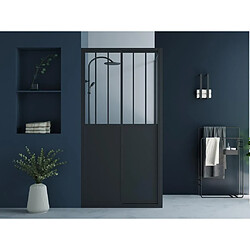 Vente-Unique Paroi de douche avec porte coulissante noir mat style industriel - 100 x 80 x 195 cm - URBANIK