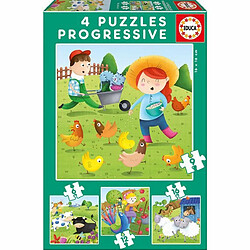 Ludendo Coffret de 4 puzzles progressifs Animaux de la ferme : 6, 9, 12 et 16 pièces 