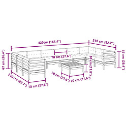 Acheter vidaXL Salon de jardin avec coussins 11pcs cire marron bois pin massif