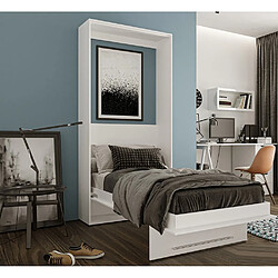 Inside 75 Armoire lit escamotable KOMPACT Ouverture assistée, coloris blanc mat couchage 90*200 cm.