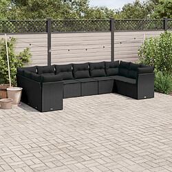 vidaXL Salon de jardin 10 pcs avec coussins noir résine tressée