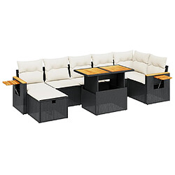 vidaXL Salon de jardin 8 pcs avec coussins noir résine tressée