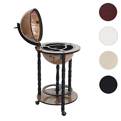 Mendler Bar de salon HWC-D83, minibar, étagère de vin, globe terrestre Ø 33cm, roulant, bois d'eucalyptus ~ marron 