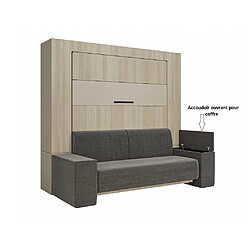 Avis Inside 75 Armoire lit escamotable MAJESTIC SOFA perle et chêne 160x200 cm MECANIQUE SEDAC MERAL