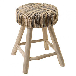 Meubletmoi Tabouret/Table d'appoint artisanal en bois de teck et tressage - TRESA 