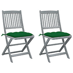 vidaXL Chaises pliables d'extérieur lot de 2 et coussins Bois d'acacia