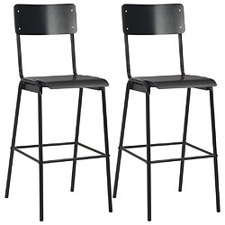 vidaXL Chaises de bar lot de 2 noir contreplaqué solide et acier