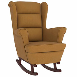 Maison Chic Fauteuil à bascule,Fauteuil pour relax pieds en bois massif d'hévéa Marron Velours -MN94754