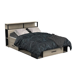 Vente-Unique Lit avec rangements 140 x 190 cm + Sommier - Coloris : Naturel et noir - NOALIA pas cher