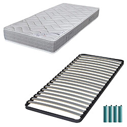 Ebac Matelas et sommier 90x200 Mousse - Maryland - Soutien ferme - Fabriqué en France Ensemble Maryland 90x200. ATTENTION : Veuillez vérifier que cette dimension passe dans les escaliers, couloirs et portes. Sommier : Cadre métal cintré en tube 30 x 30 x 2 mm, lattes en contreplaqué largeur 50 mm épaisseur 8 mm, embouts polypropylène, 4 pi