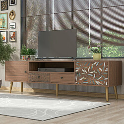 Universal Meuble TV vintage,180x38x50,5cm design maison de campagne Lowboard avec impression,2 portes,2 tiroirs 