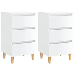 vidaXL Tables de chevet pieds en bois 2 pcs blanc brillant 40x35x69 cm