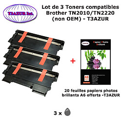 T3AZUR - 3 Toners génériques TN-2220 pour Brother Brother HL 2240 2240D 2250DN 2270DW MFC 7360N 7460DN 7860DW+20f A6 brillantes 