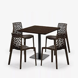 Avis Grand Soleil Ensemble Table Bois Métal Horeca 90x90cm 4 Chaises Design Empilables Dustin Restaurant Bar - Marron