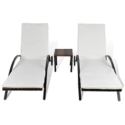 Helloshop26 Lot de deux chaises longues transat 200 cm avec table résine tressée marron 02_0011913