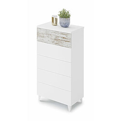 Pegane Commode avec 5 Tiroirs coloris blanc artic / vintage - longueur 61 cm x profondeur 40 cm x hauteur 118 cm 