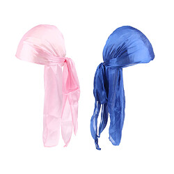 2 Pièces Durag Headwear Cap Chute De Cheveux Écharpe Bandana Turban Bleu Royal + Rose